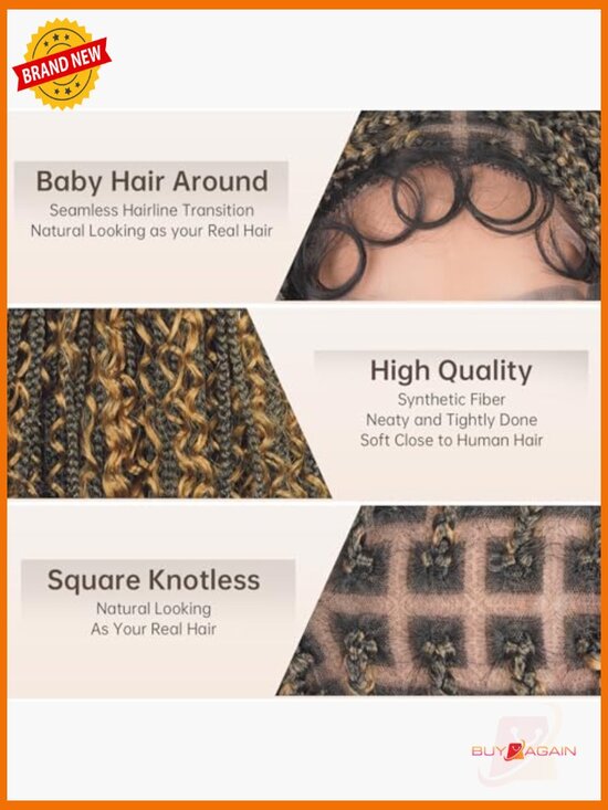 Boho Box Braid Wig Full Lace Knotless with Baby Hair Curly Ends 16 Inch main image 7